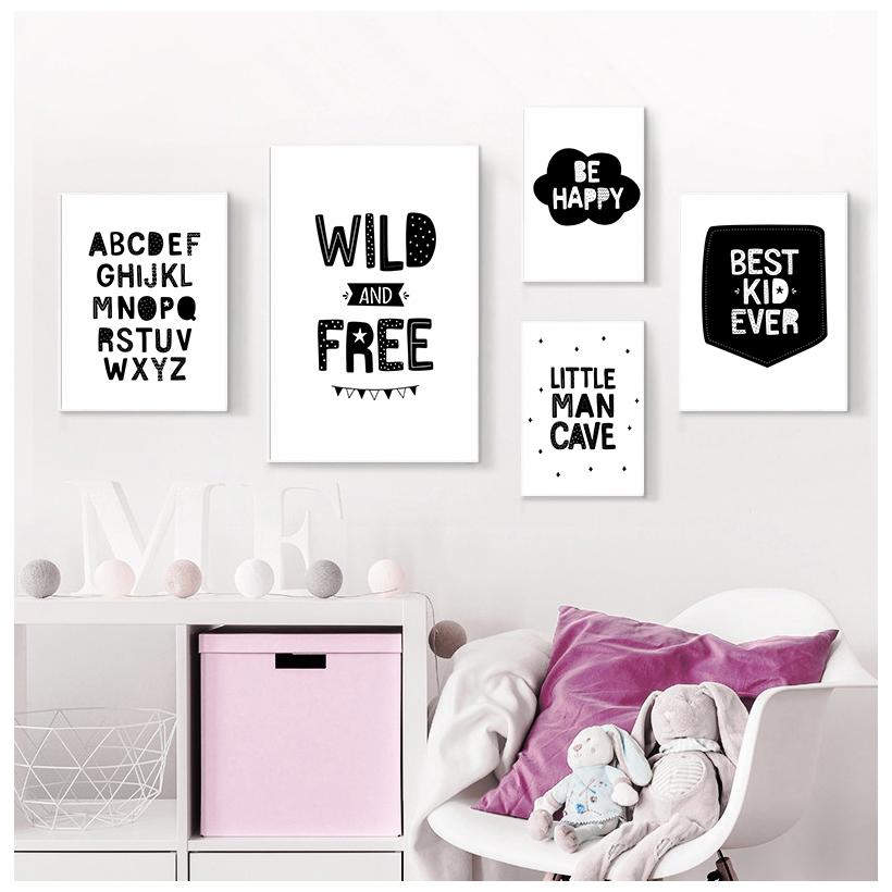 Nursery Wall Art Canvas Painting Black and White Adventure Be Wild and Free Quotes Posters and Prints Nordic Baby Room Picture