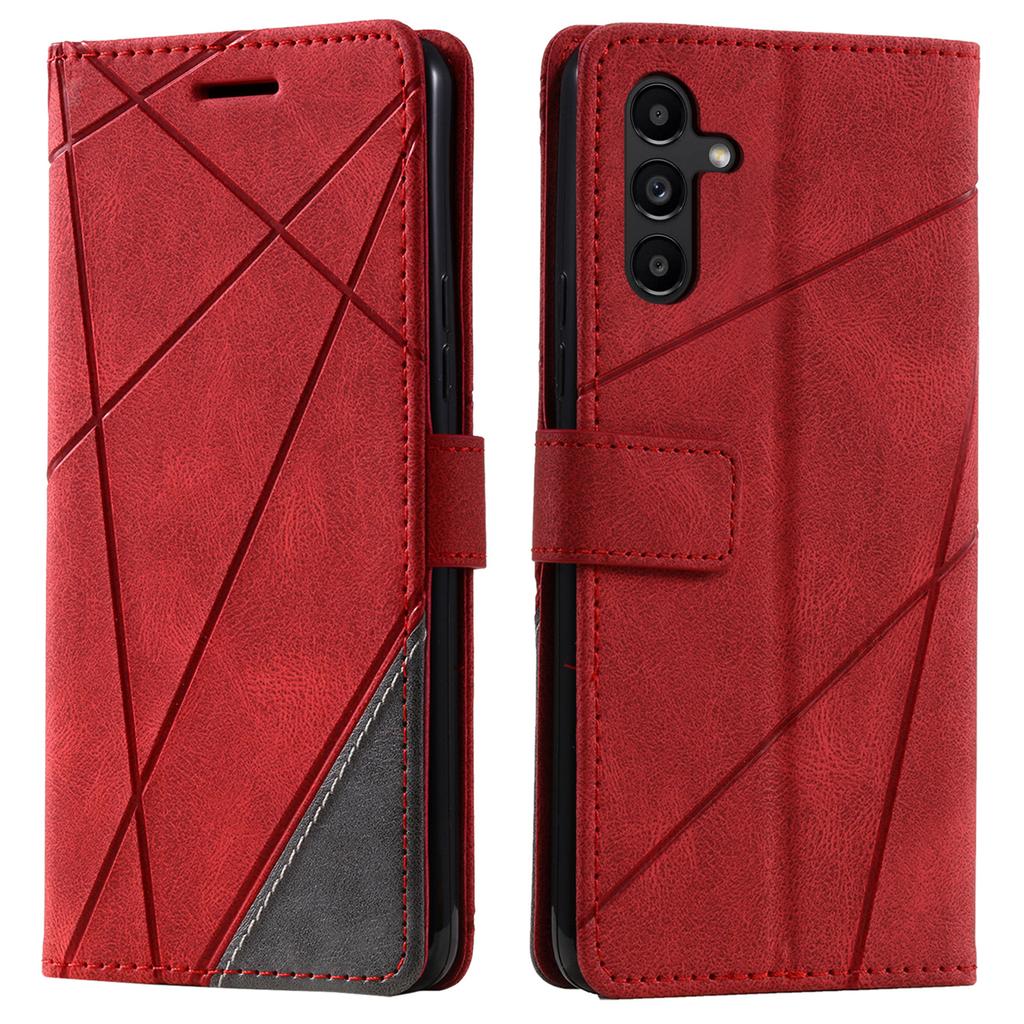 For Samsung Galaxy S24 FE Case Imprinted Lines PU Leather Splicing Wallet Phone Cover