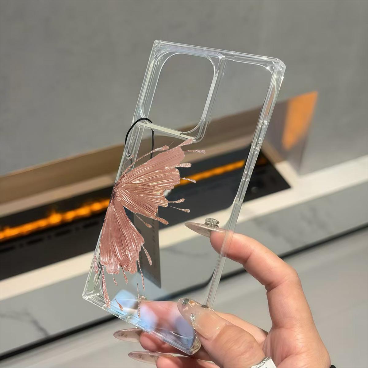 

Transparent Square Back Tube Case Casing Protection For iPhone 15 Plus 12 16 ProMax 14 Pro Max 11 13 Anti-Oxygen,Pink Golden Butterfly Pattern iphone 11 ProMax