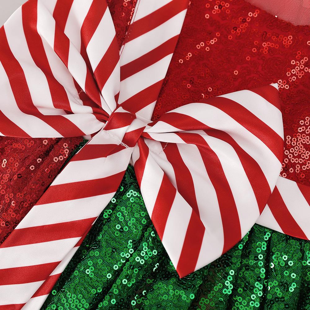 Striped Bow Christmas Dresses for Girls Elegant Fluffy Tulle Cosplay Costumes Party Girls Princess Red Xmas Dress Birthday Gown