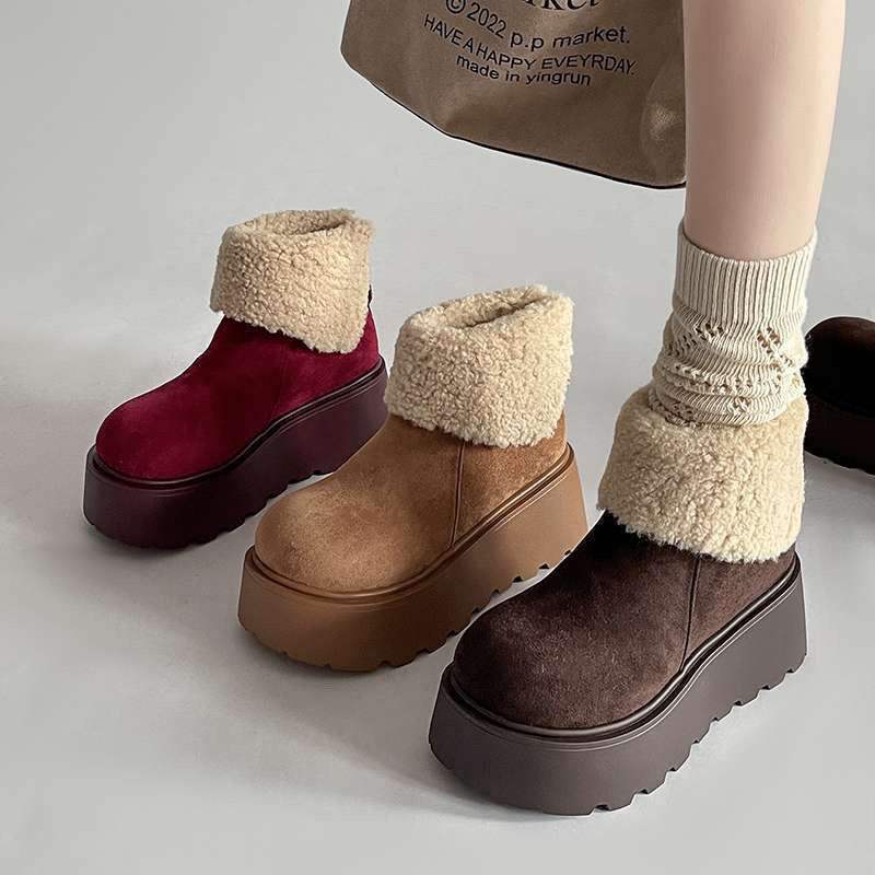 Fashion turning hair to increase the height of snow boots for children in autumn and winter 2025 New velvet thickened-soled mango head Birkenstock