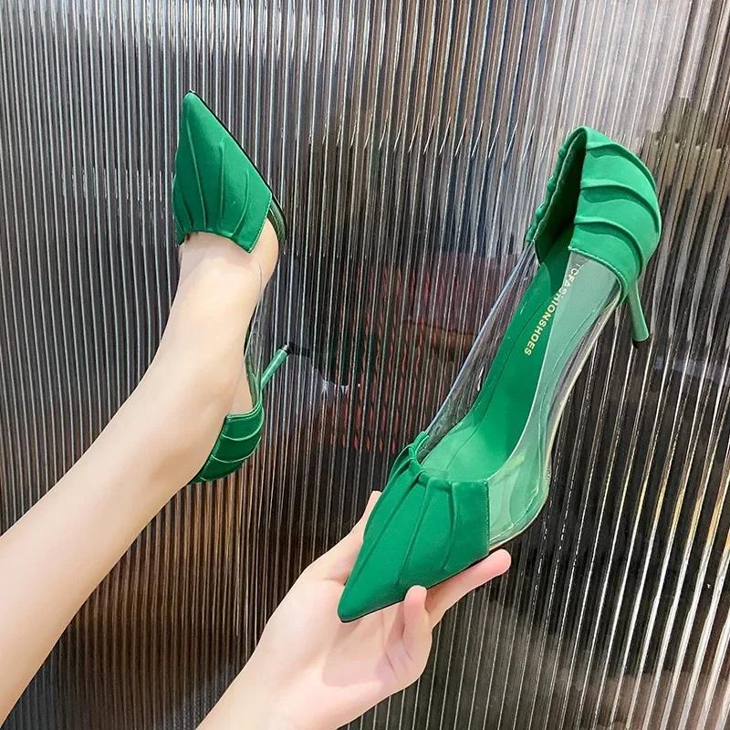 Escarpins à talons aiguilles transparents Baotou pour femmes, chaussures simples pointues à strass, nouvelle collection printemps et été