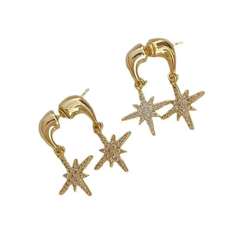 Retro French light luxury high-end octagram earrings women's niche design stud earrings