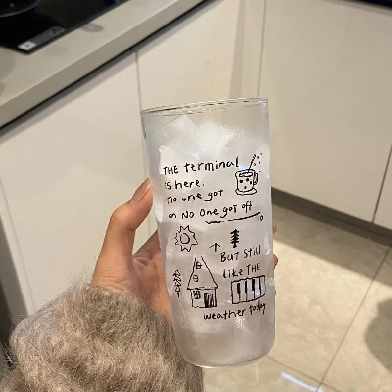 

Line Doodle Drinking Glass Elegant Transparent Cup for Cocktail Juice Iced Coffee Crystal Clear Minimalist Drinkware Gift 400