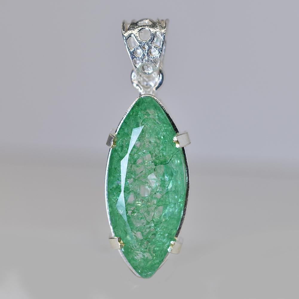 CERTIFIED 925 Sterling Silver 40 Ct Natural Green Emerald Marquise Gems Pendant MY.PD-175-NS