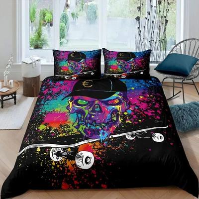 Sugar Skull Lady Duvet Cover King Queen Size Day of Dead Theme Bedding Set Retro Gothic Skeleton Red Rose Soft Quilt Cover White