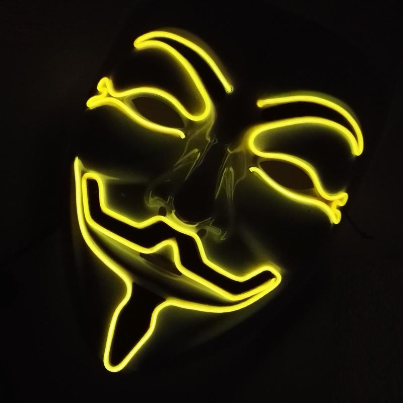 Halloween Glowing V Mask EL Wire Neon Light Up Anonymous Mask Cosplay Horror Luminous Mask for Man Women Haunted House Props