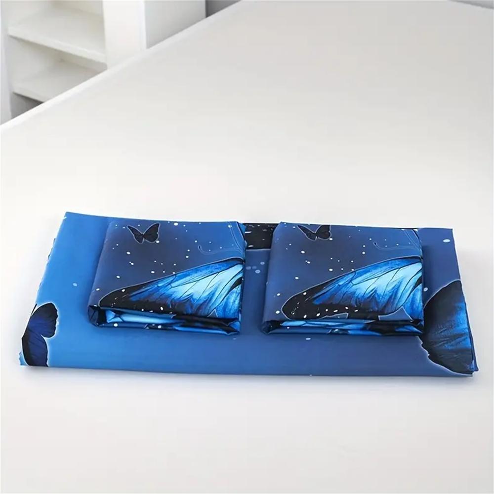 Fashion Blue Butterfly Print Duvet Cover Set - Soft, Comfortable, and Breathable Bedding Set for Bedroom and Guest Room