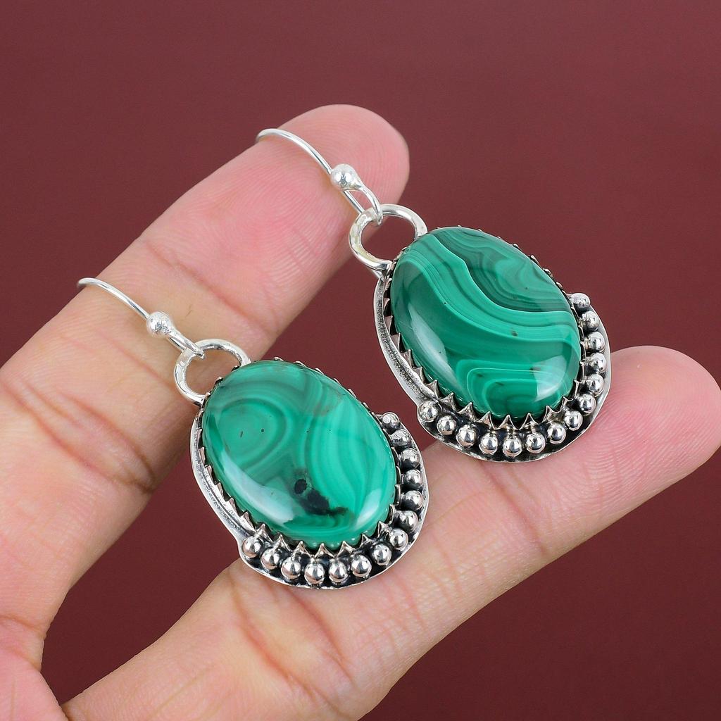 Malachite Earring Gemstone Earrings 925 Sterling Silver Earring Latest Design Jewelry Handmade Drop Earring Malachite Jewelry Gifts For Mom