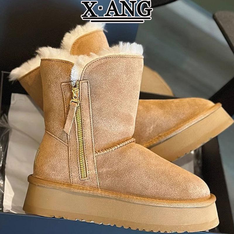 Two wool snow boots for women's winter new thick-soled non-slip velvet thickened warm extra thick cotton shoes