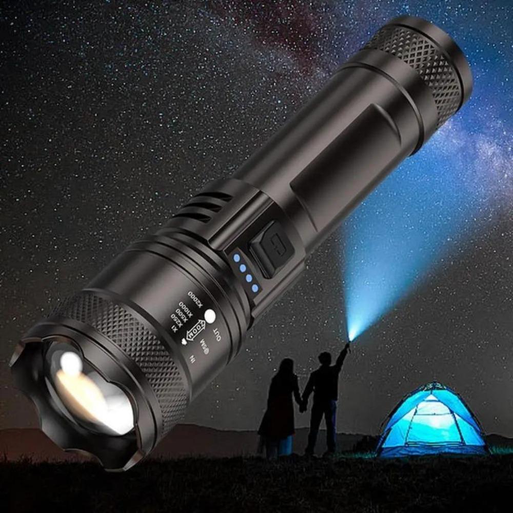 High Power 10000LM LED Flashlight Built-in Battery USB Rechargeable Strong Light Torch Outdoor Camping Hiking Lantern