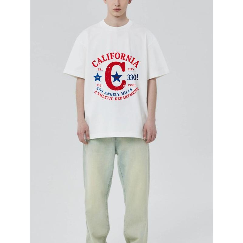 Black Short Sleeve T Shirt California City Los Angeles Hills Athletic Department Graphic Print Casual Wear