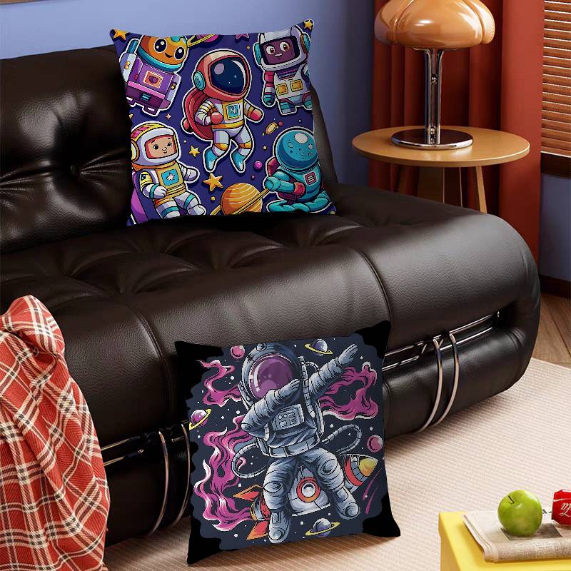 Cartoon R-Rocket AstronautS Pillow Case Removable Washable Cushion Cover – All-Season Soft Linen