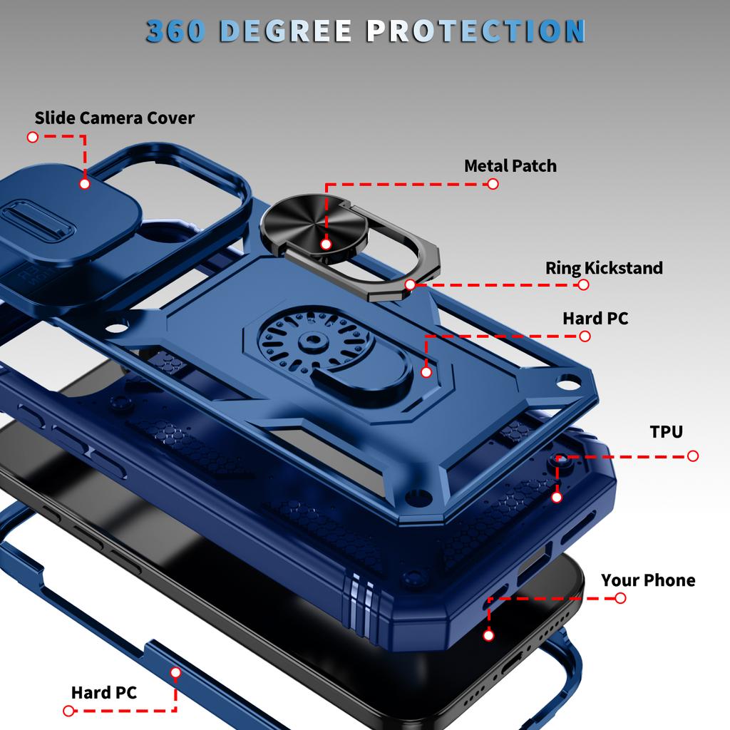 360 Degree Rotating Magnetic Ring Holder Phone Case for iPhone 16 15 14 Plus 12 13 Mini with Camera Slide Cover Protection