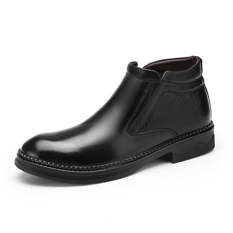 Men's High-Top Chelsea Ankle Boots - Slip-On, Leather, Casual Winter Workwear.