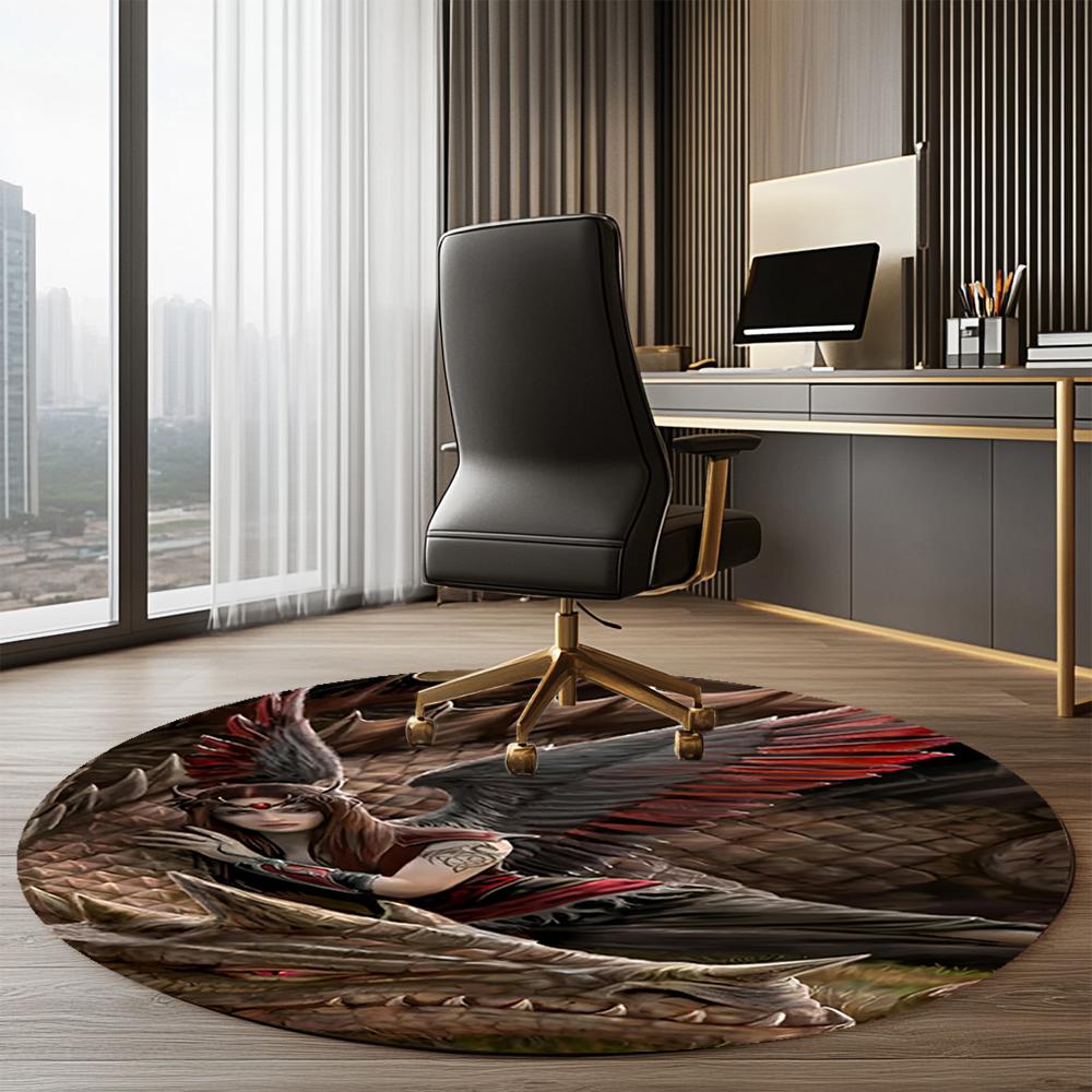 Dark Printed Round Rug Carpet Chair Rug Area Rug Entryway Doormats,for Office Chair Living Room Bedroom Kitchen Room.