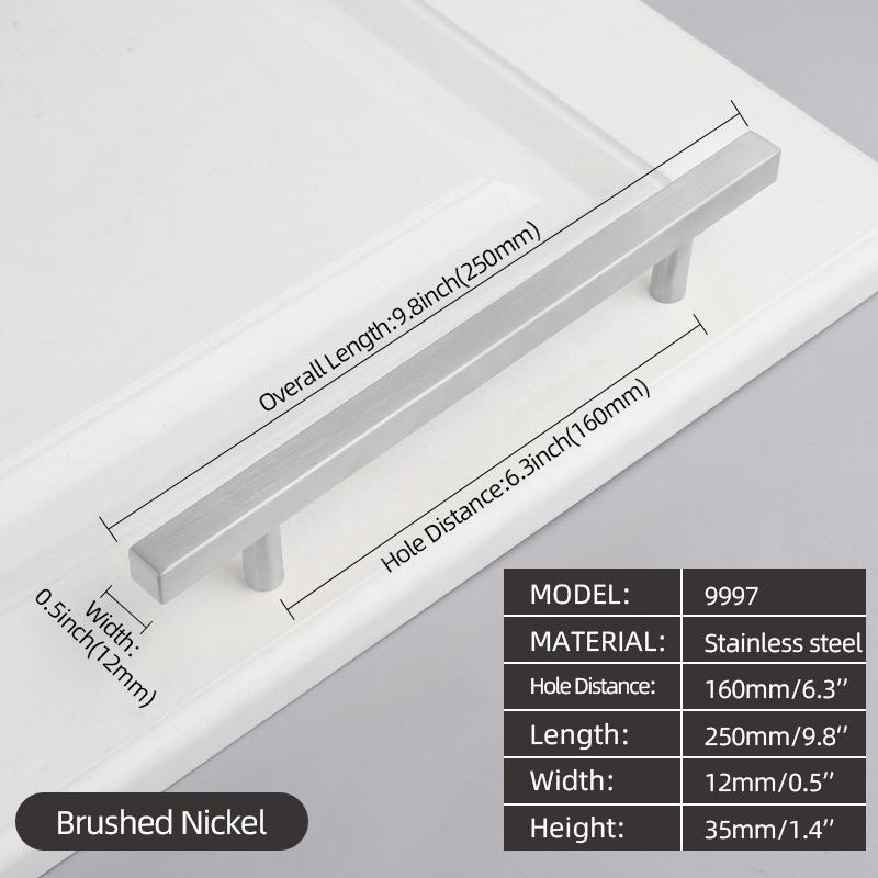 Oukali American Style Furniture Kitchen Cabinet Handle Cupboard Matt Black T Bar Square Stainless Steel Pull Handles