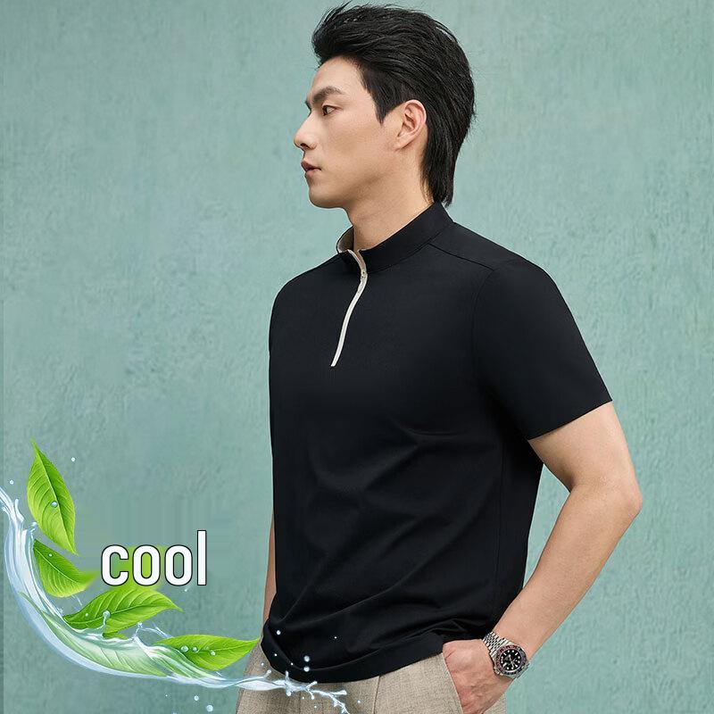 Men s Half-Zip Short Sleeve Stand Collar T-Shirt 4XL