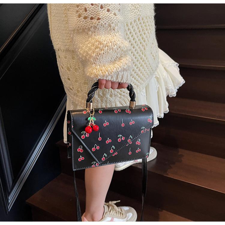 Borsa a tracolla quadrata in ecopelle con stampa ciliegie per donna, borsa a spalla carina