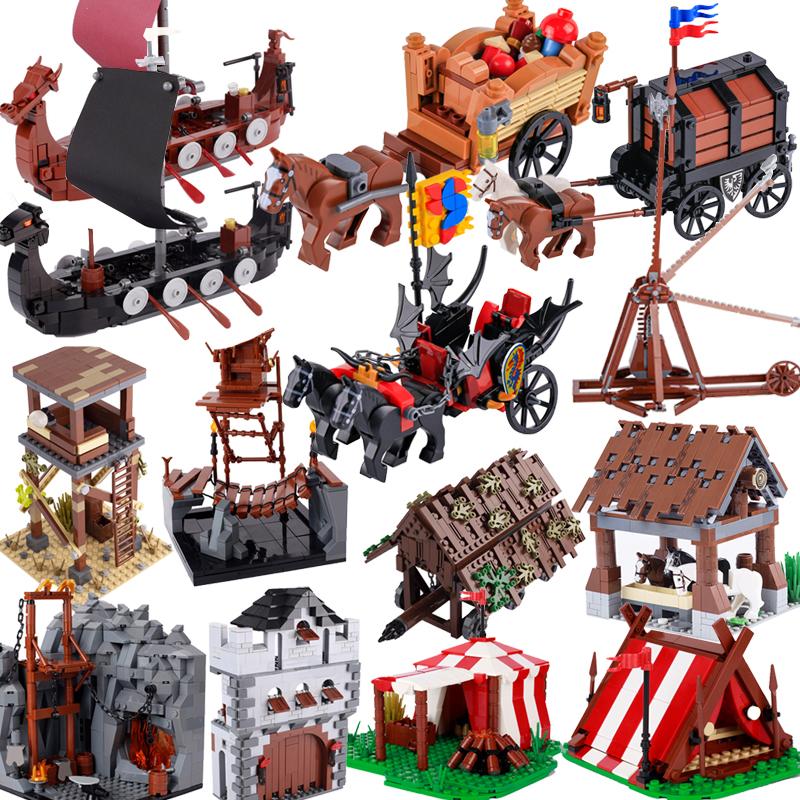 Bai Fen Bai Toys Moc Medieval Scene Building Block Set Military Camp Viking Warrior Soldiers Tent Outpost Pirate Ship Stable Castle Wall Block Bricks Toy