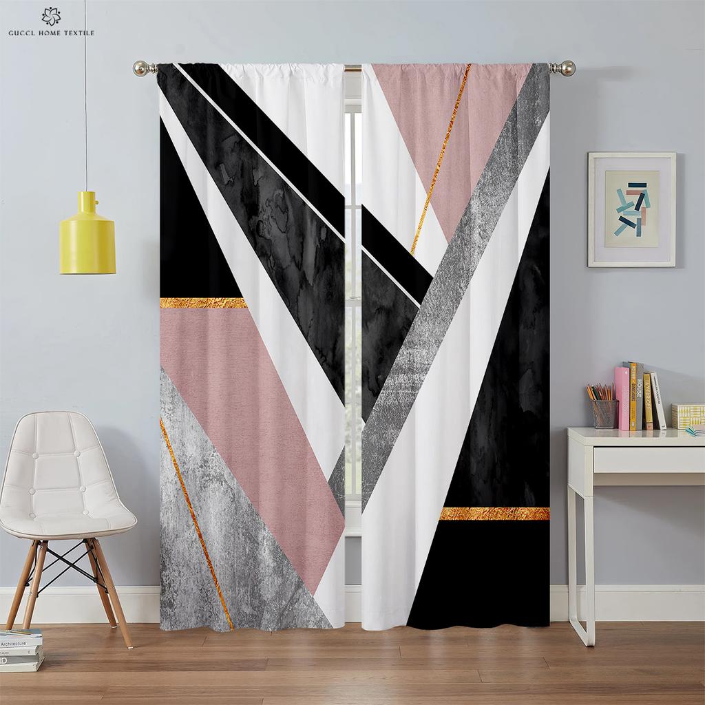 Rideaux Géométriques Colorés Simples Occultants Isolation Thermique Chambre à Coucher Salon Cuisine 2 Pièces Personnalisable