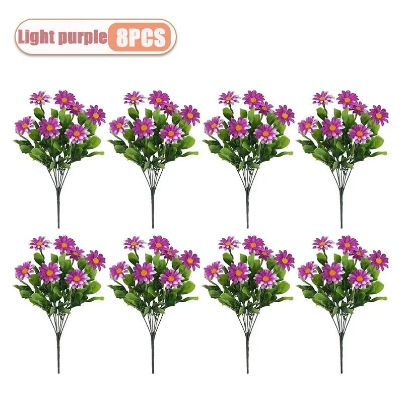 2-8PCS Artificial Plastic Chrysanthemum Faux Daisy Outdoor Faux Flowers Fence Decor Fake Plants Exterior Home Decoration