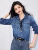 Women's Petite Retro Hong Kong Style Denim Shirt Jacket - Spring/Autumn Fashion, Loose Fit Cardigan, Drop Shoulder Slimming Design