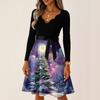 Women's Casual Fashion V Neck Long Sleeve Christmas Printed Party Vintage Long Dresses