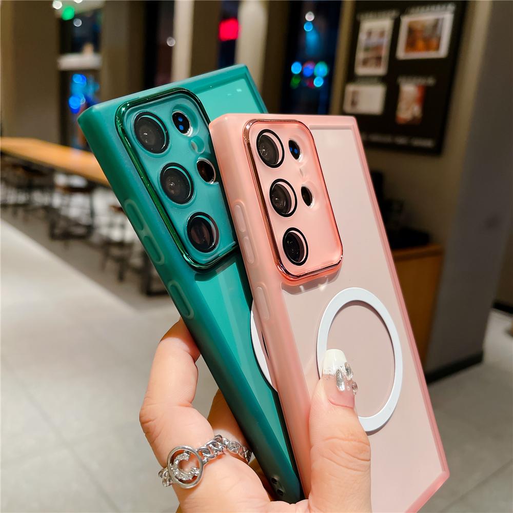 Silicone Soft Magnetic Case For Samsung S24 S23 Ultra S22 S21 FE A54 A14 A34 A53 A73 A52 A32 Wireless Charge Shockproof Cover