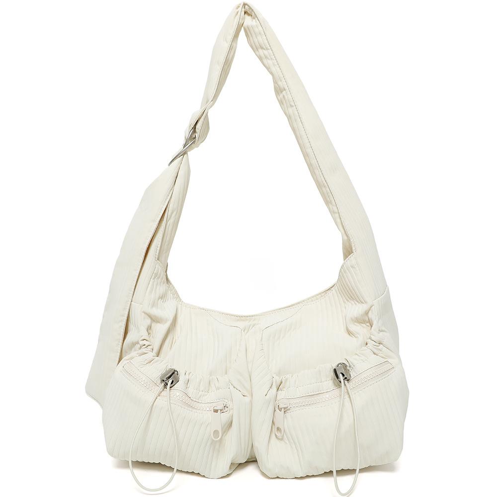 

Повседневная и универсальная сумка-хобо большой вместимости с плиссировкой, нишевая и модная сумка через плечо с широким плечевым ремнем бежевый