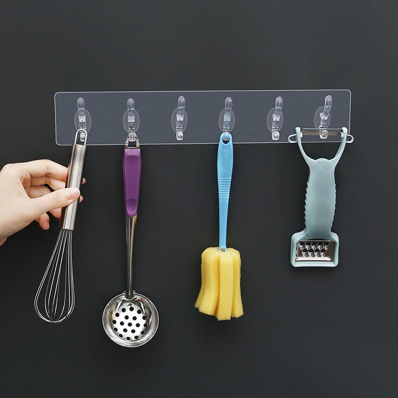 Transparent Row Hook, Six-link Strong Adhesive, No Trace, No Need for Drilling, Door Rear Adhesive Hook