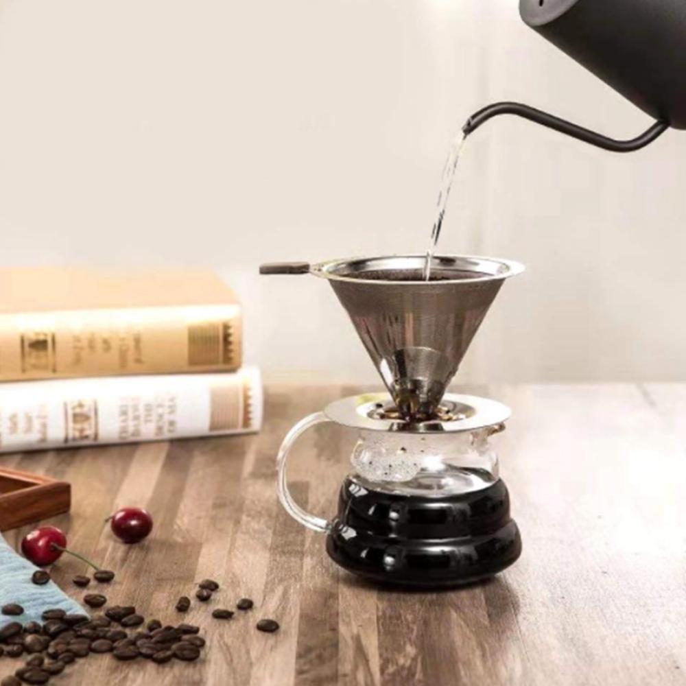 Handle Stainless Steel Reusable Coffee Filter Pour Over Coffee Dripper Drip Tools Cone Strainer
