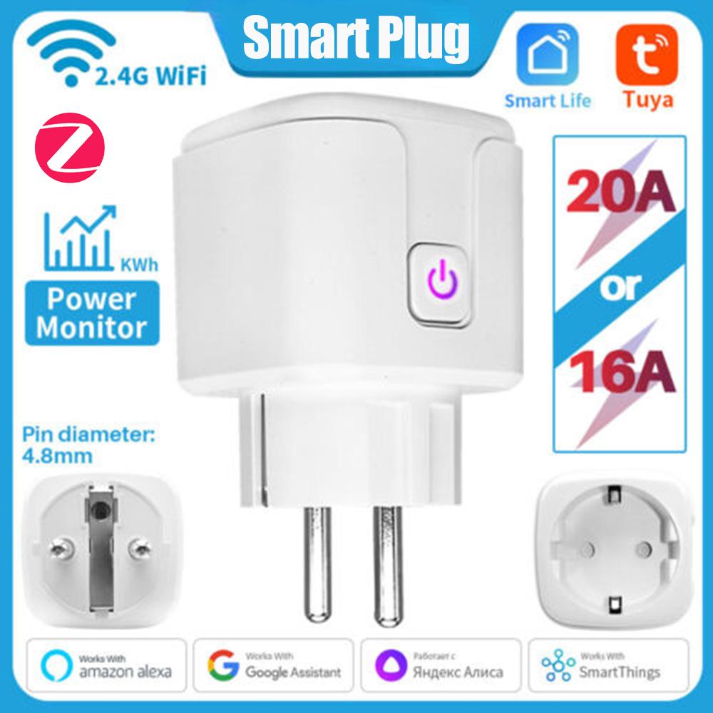 Tuya WiFi/ZigBee Smartplugg EU 16A/20A Kraftig Stikkontakt med Strømmåler, Timer Fjernstyring Stemmestyring for Varmtvannsbereder Klimaanlegg Apparater