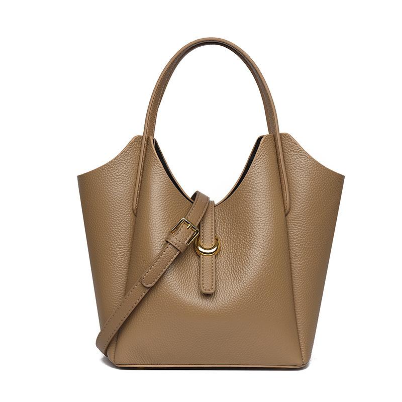 Genuine Leather Women Bucket Tote Bag Versatile Handbag Cowhide Shoulder Bag Large Capacity Commuter Crossbody bag for women