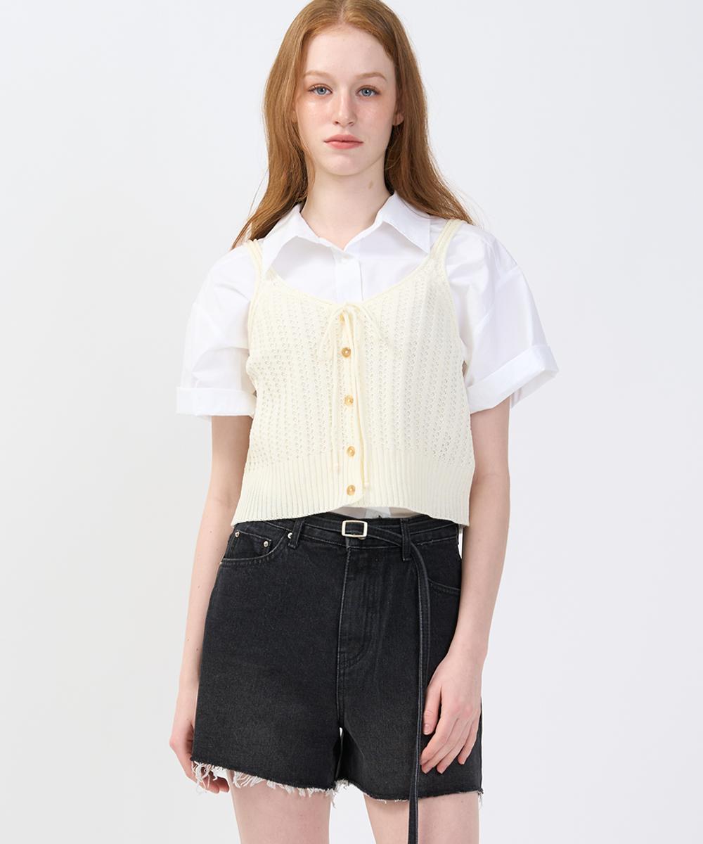 Raverous Button Knit Vest Ivory Free(1)