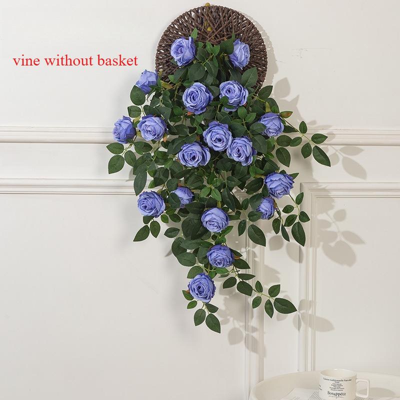 

2pcs Simulation Snow Mountain Roses Wall Hanging Silk Fake Flowers Restaurant Decoration Red Rose Vine Artificial Flower