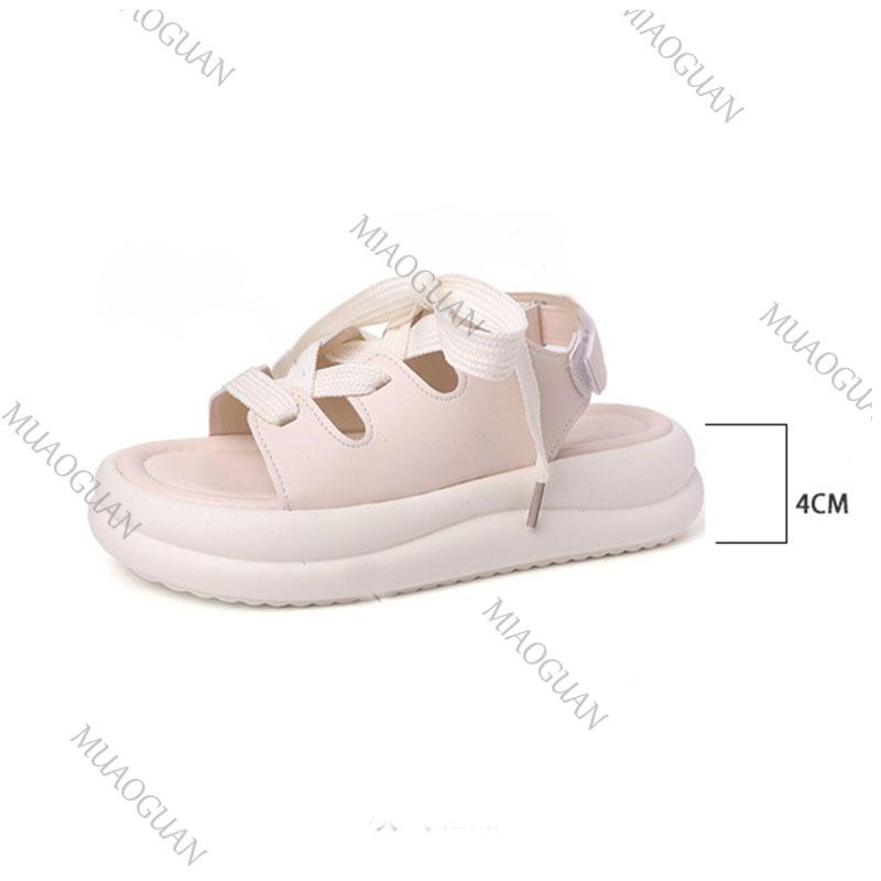 Fashion Thick Bottom Sports Sandals Women Summer Shoes Hollow Breathable Strappy Roman Shoes Beige Black Flat Leisure Soft Sole Sandales