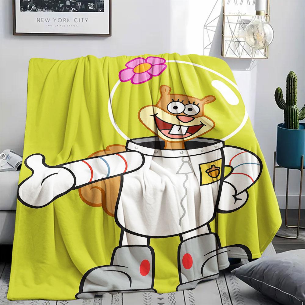 SpongeBob Cartoon Printed Flannel Blanket, soft throw for bedroom sofa, washable, Christmas present, great gift.