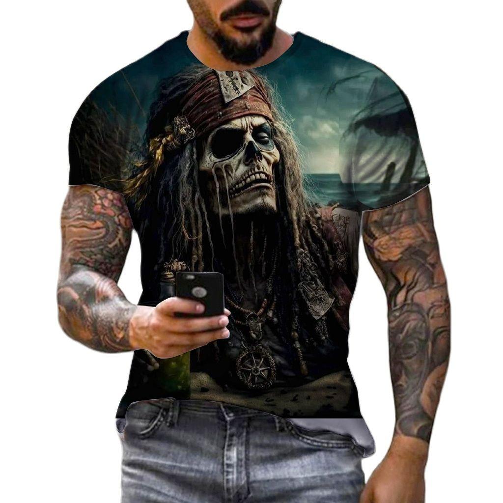 Vintage trička pro muže horor nemrtvý vzor lebky 3D potištěný krátký rukáv móda oversized triko pánské ležérní oblečení