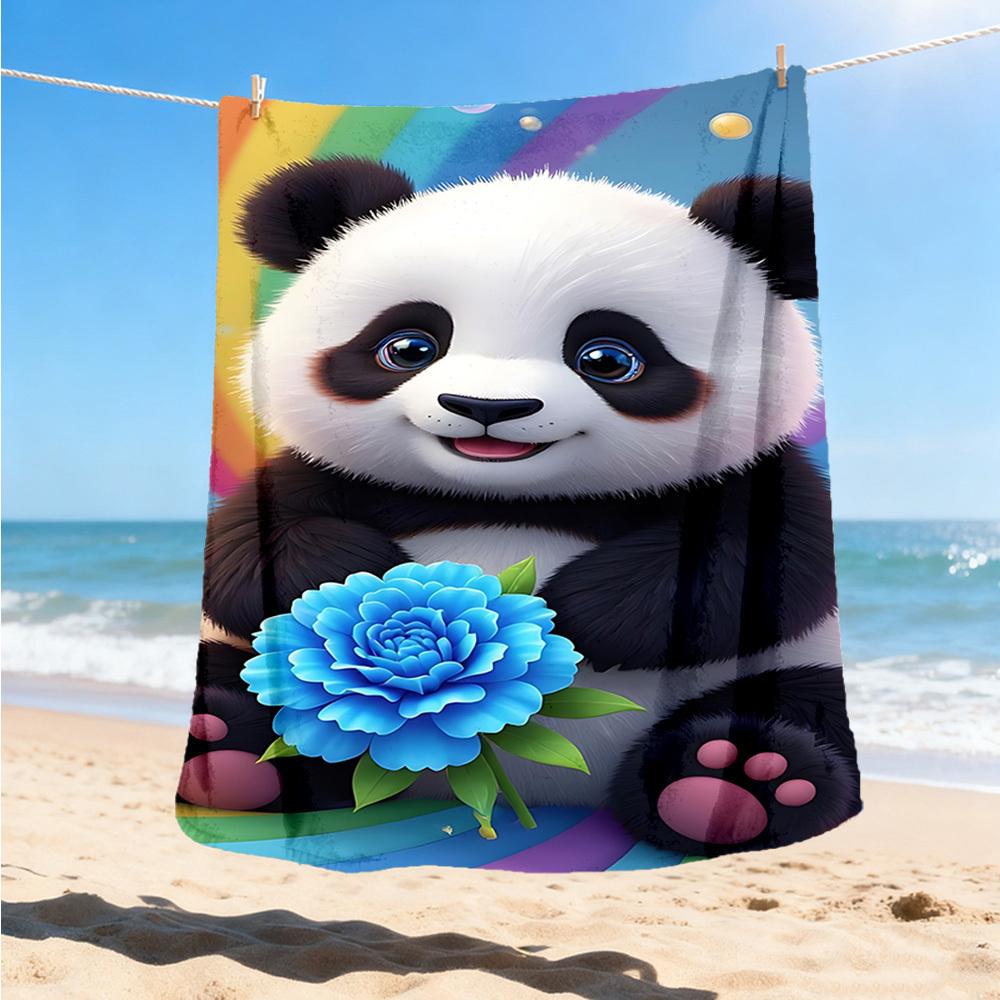 1pc Panda, Flower Throw Blanket Polyester Fiber, Lightweight Flannel, Soft & Warm, All Season Use for Outdoor, Camping Digital Print