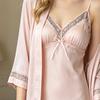 Set Pigiama e Vestaglia da Notte per Donna con Bordi in Pizzo Mini Abito da Notte e Vestaglia a 3/4 Set Pigiama 2 Pezzi Camicia da Notte Sexy Biancheria da Notte per Sposa