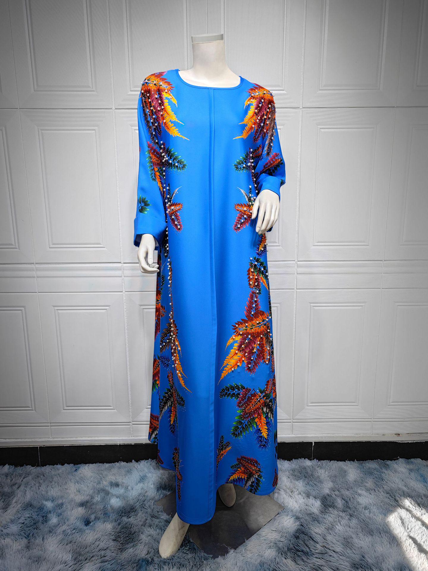 

Женское этническое платье-пузырь с принтом в стиле дубайской моды M синий