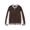 NODU Varsity Color Block Two-Way Round Zip-Up Knit Jacket [Brown]