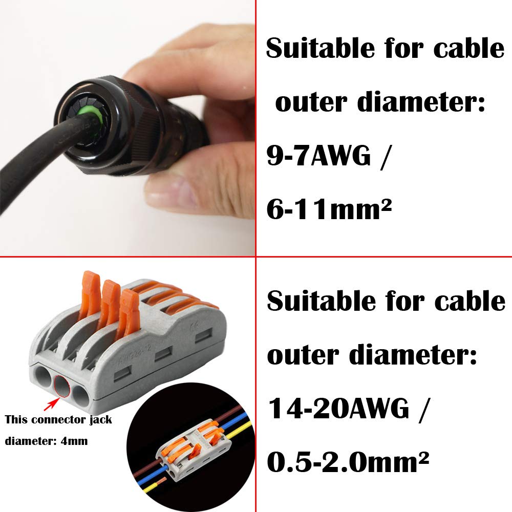 Cable Connectors IP68, Dujelixa 6pcs M25 Waterproof Junction Box, Extension Electrical Cable Connector 2/3-Way