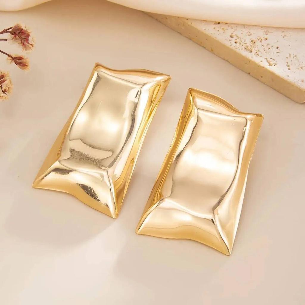 Ingemark Punk Exaggerated Big Irregular Metal Glossy Stud Earrings for Women Trendy Classic Gold Color Pierced Earring Jewelry