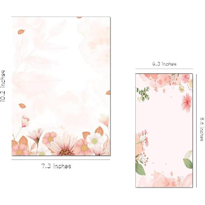 30 Stationery Writing Paper with 18 Self Adhesive Envelopes, Stationary Set for Writing Letters, Cute Stick Stationary Set, 6 Unique Designs, Double