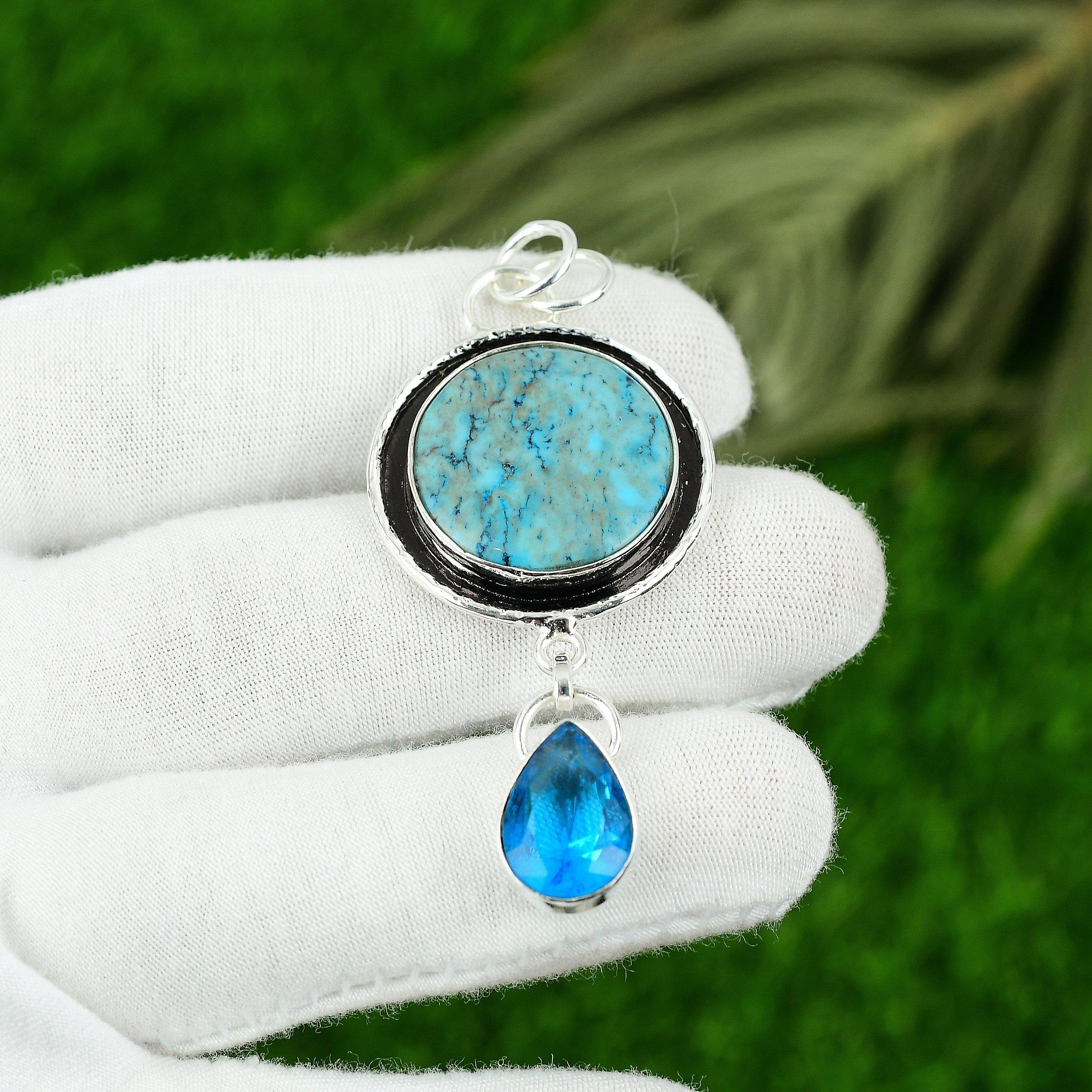 

Natural Arizona Turquoise Topaz Daughter Unique Pendant Jewelry Sterling Silver