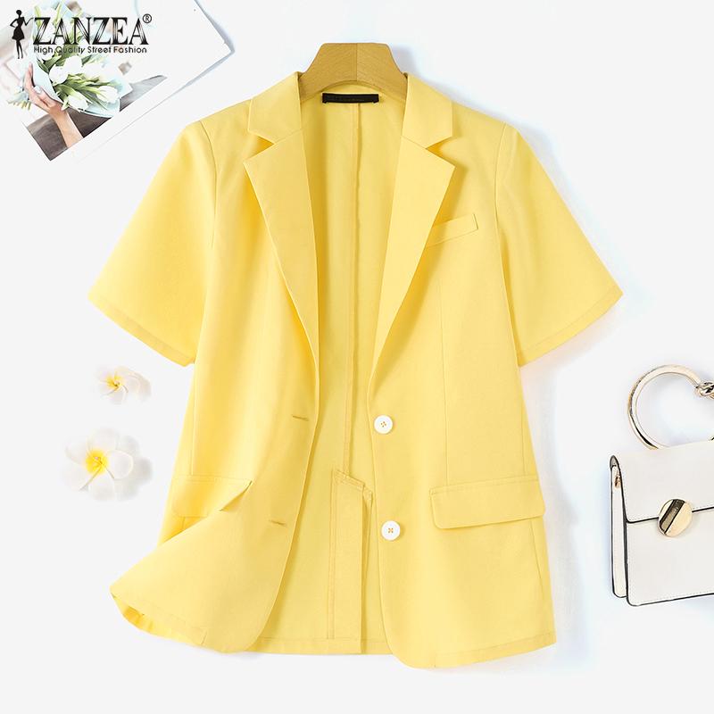 ZANZEA Frauen Kurzarm Blazer Mantel Revers Kragen Elegante Casual Jacken Outwear Plus Größe