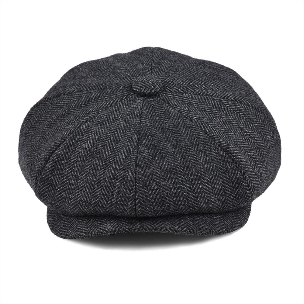 BOTVELA Tweed Lana 8 Pannelli Nero Spina di Pesce Cappello Newsboy Uomo Classico Stile 8 Pannelli Piatto Donna Berretto