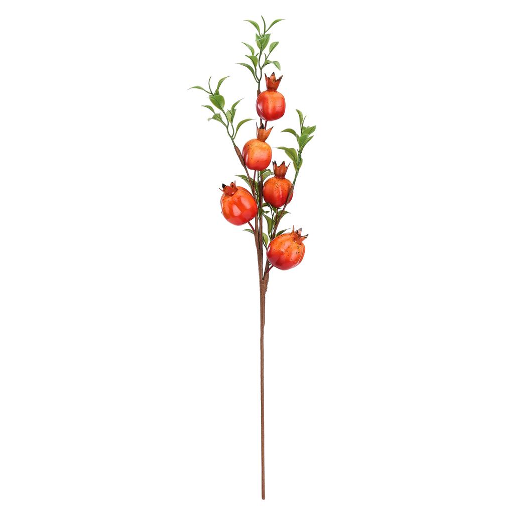 Artificial Pomegranate Branch with Red Fruit Green Leaves Simulated Decoration for Home